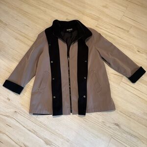 Elegant Women's Tan and Black Trench Coat